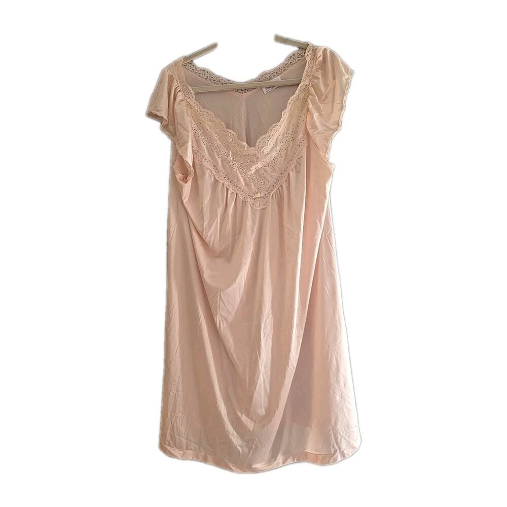 Vintage Vanity Fair Peach Cottagecore Sleepwear Nightgown Womans Size Large